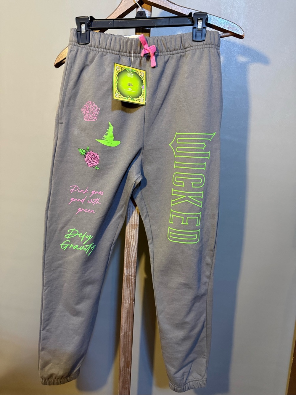 Wicked girls Grey Sweatpants with Neon Green & Pink Graphics